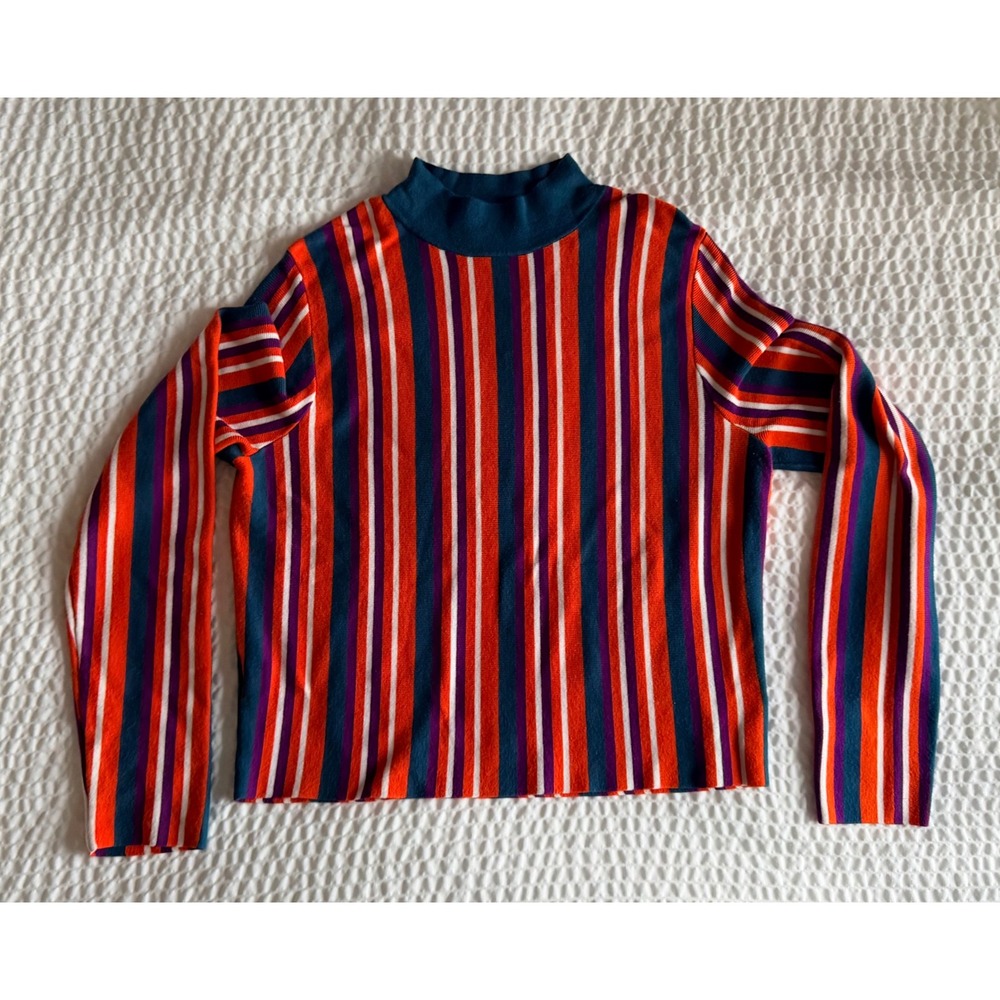 Victor Glemaud Target Striped Mock Neck Sweater Orange Teal Purple Large
